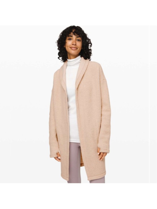 lululemon athletica Jackets & Blazers - Lululemon Sincerely Sherpa Wrap Fleece Coat M Heathered Cashew Beige Wool Blend
